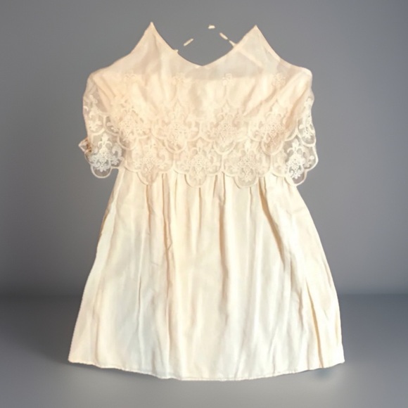 Vintage Cream Embroidered Eyelet Mini Dress - Picture 1 of 7